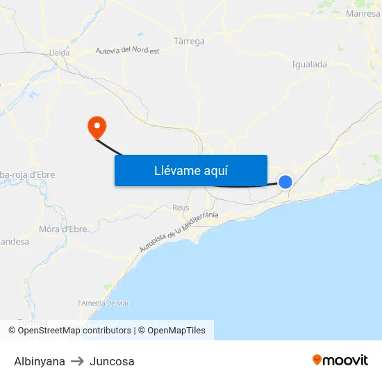 Albinyana to Juncosa map