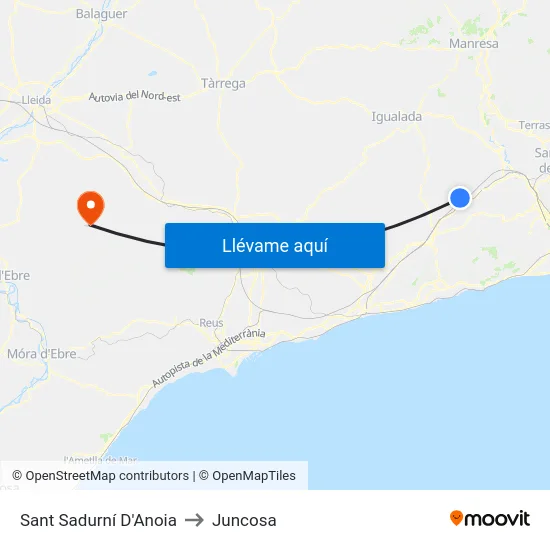 Sant Sadurní D'Anoia to Juncosa map