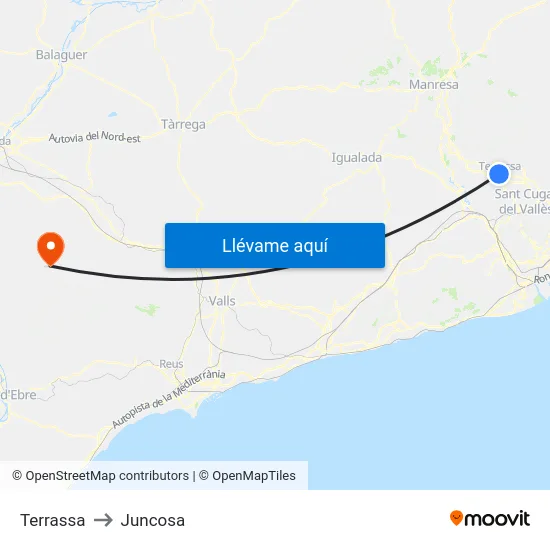 Terrassa to Juncosa map