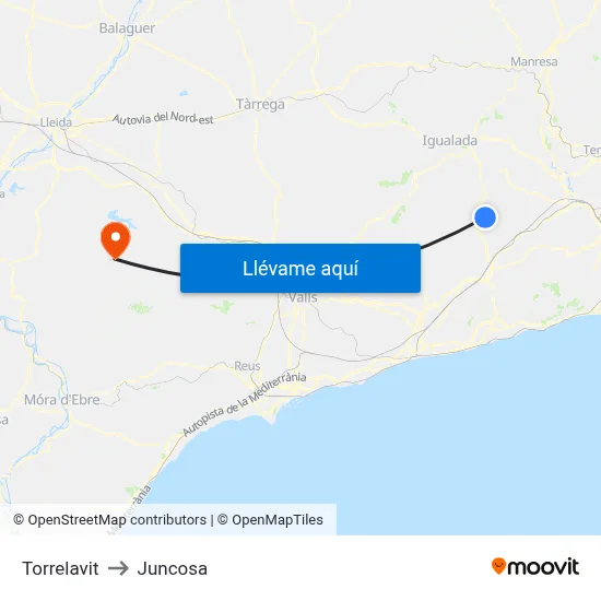 Torrelavit to Juncosa map