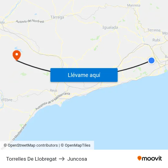 Torrelles De Llobregat to Juncosa map