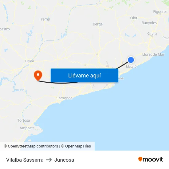 Vilalba Sasserra to Juncosa map