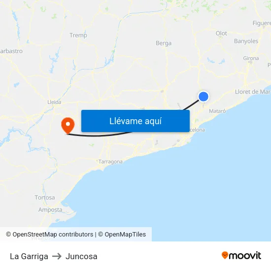 La Garriga to Juncosa map