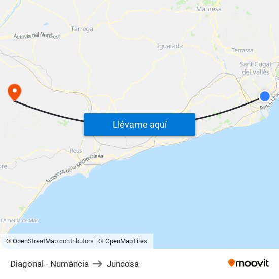 Diagonal - Numància to Juncosa map