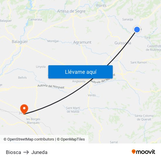 Biosca to Juneda map
