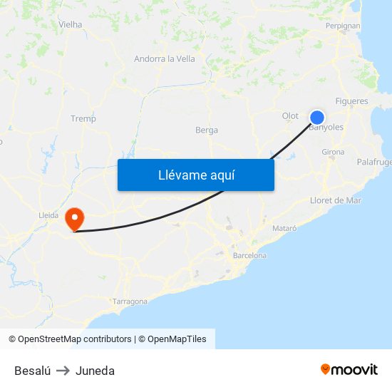 Besalú to Juneda map