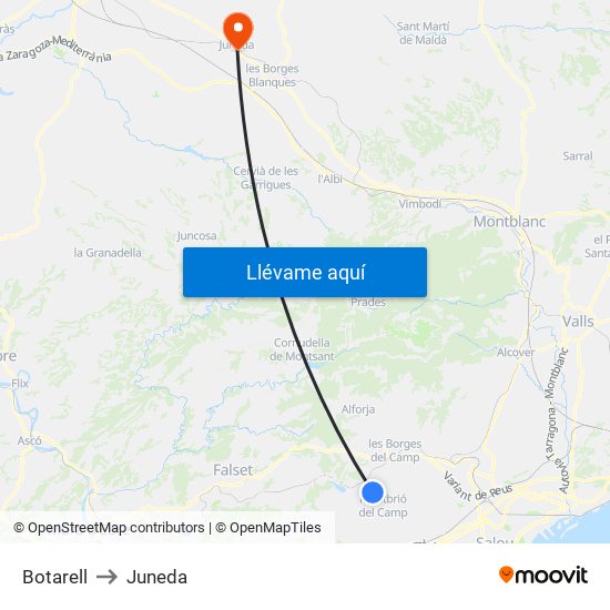 Botarell to Juneda map