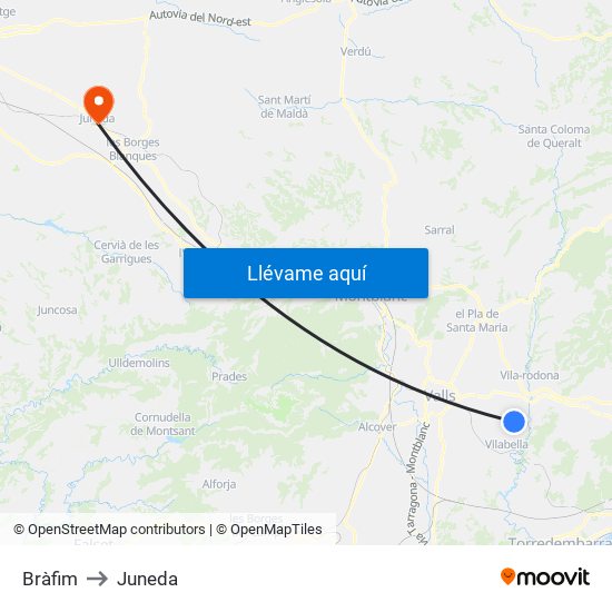 Bràfim to Juneda map