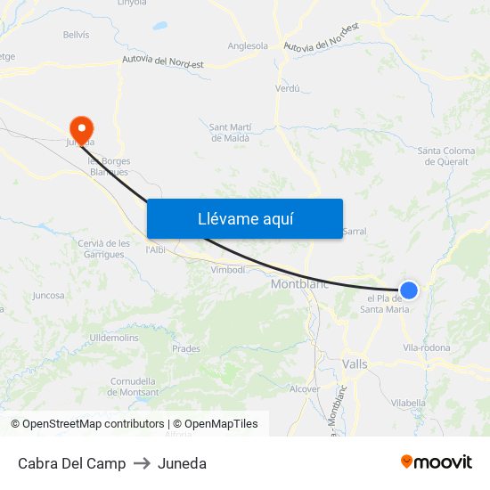 Cabra Del Camp to Juneda map