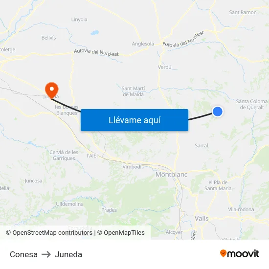 Conesa to Juneda map