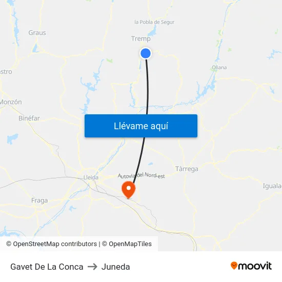Gavet De La Conca to Juneda map