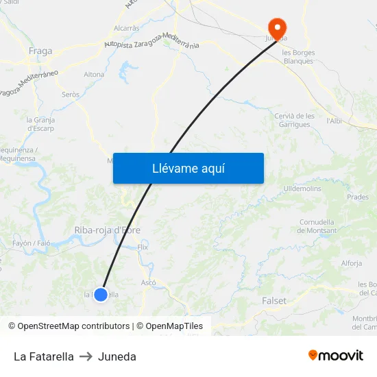 La Fatarella to Juneda map