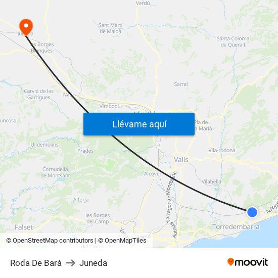 Roda De Barà to Juneda map