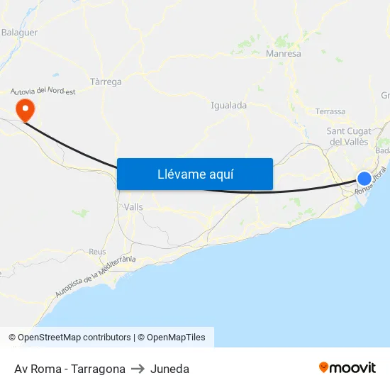 Av Roma - Tarragona to Juneda map