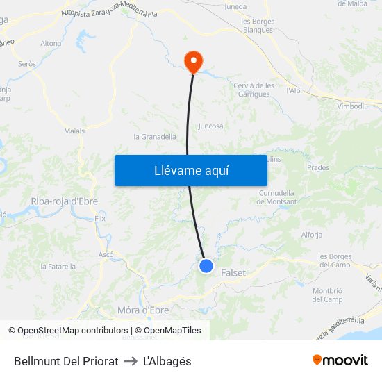 Bellmunt Del Priorat to L'Albagés map