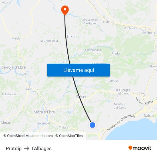 Pratdip to L'Albagés map