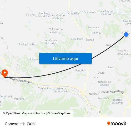 Conesa to L'Albi map