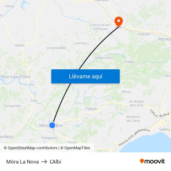 Móra La Nova to L'Albi map
