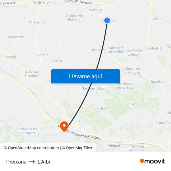 Preixana to L'Albi map