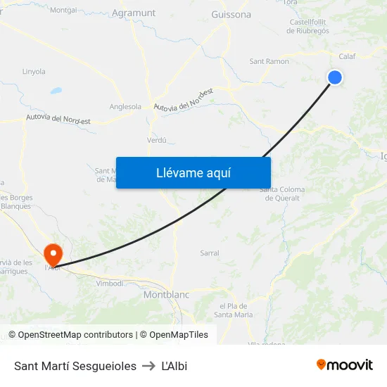 Sant Martí Sesgueioles to L'Albi map
