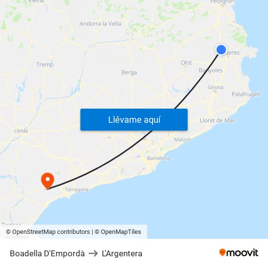 Boadella D'Empordà to L'Argentera map