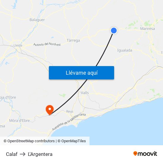 Calaf to L'Argentera map