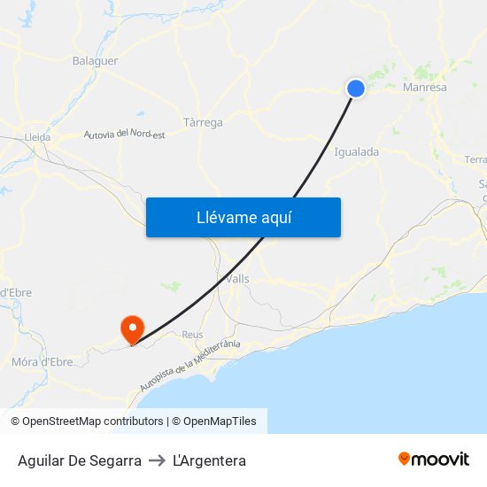 Aguilar De Segarra to L'Argentera map