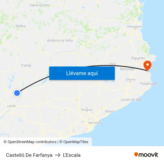Castelló De Farfanya to L'Escala map