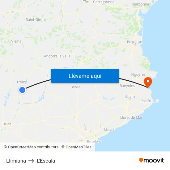 Llimiana to L'Escala map