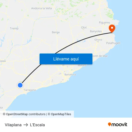 Vilaplana to L'Escala map