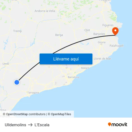 Ulldemolins to L'Escala map