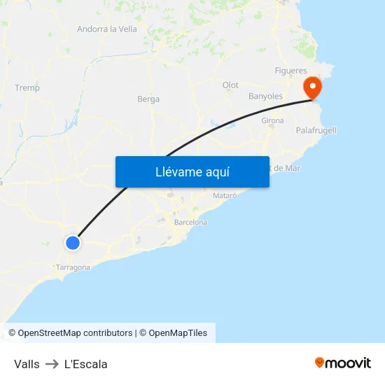 Valls to L'Escala map
