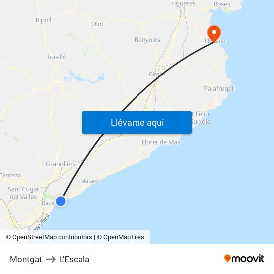 Montgat to L'Escala map