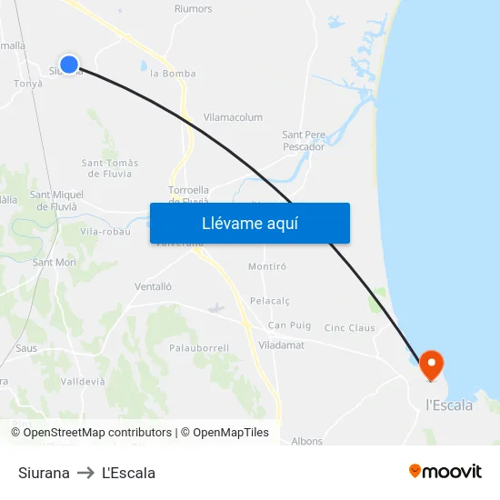 Siurana to L'Escala map