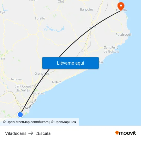 Viladecans to L'Escala map