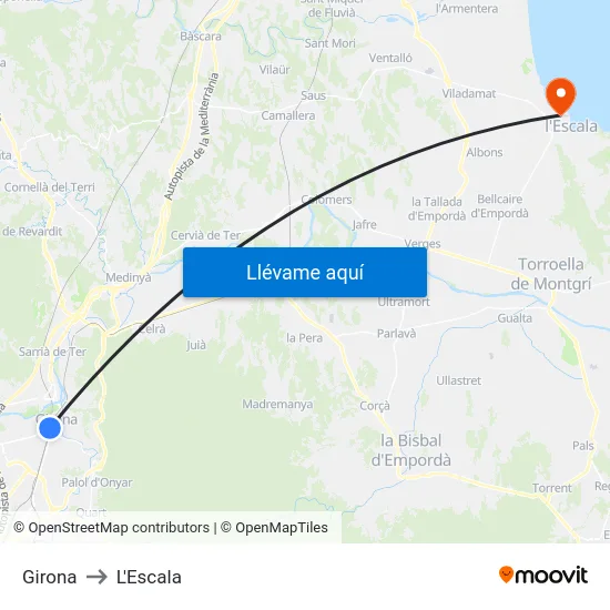 Girona to L'Escala map