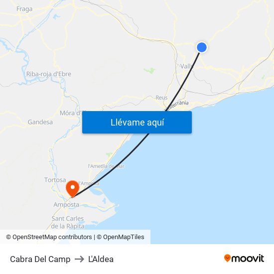 Cabra Del Camp to L'Aldea map