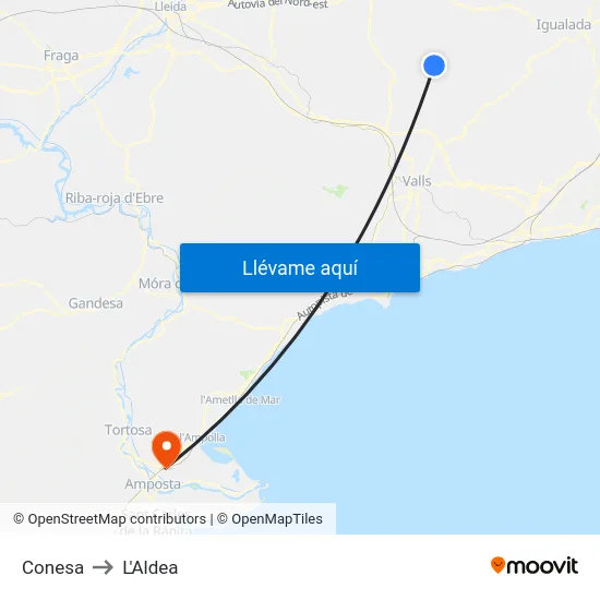 Conesa to L'Aldea map
