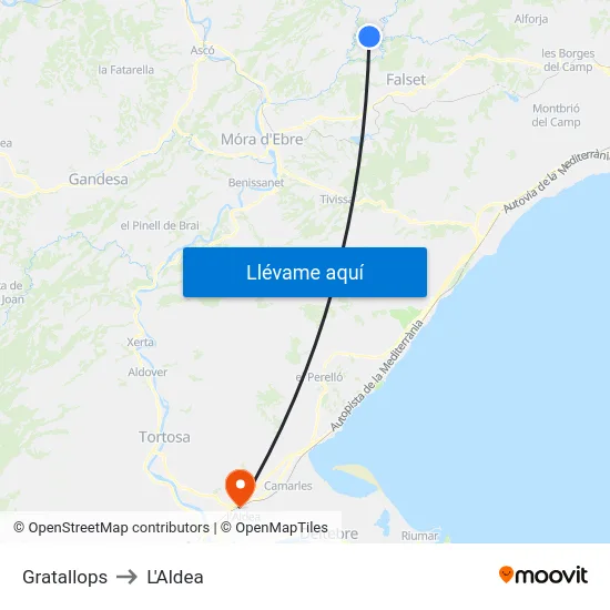 Gratallops to L'Aldea map