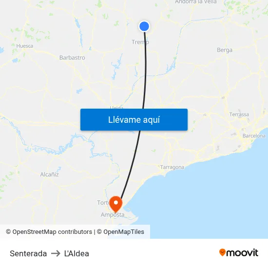 Senterada to L'Aldea map