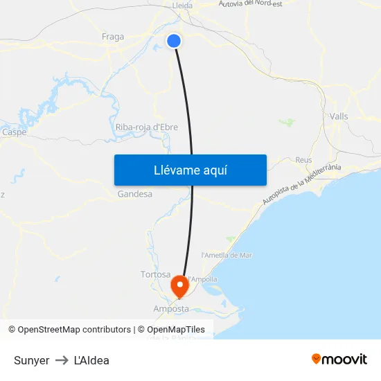 Sunyer to L'Aldea map