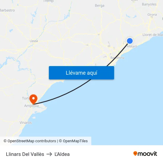 Llinars Del Vallès to L'Aldea map