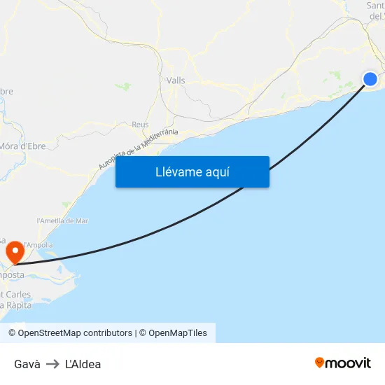 Gavà to L'Aldea map