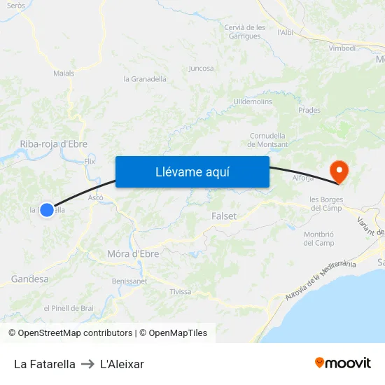 La Fatarella to L'Aleixar map