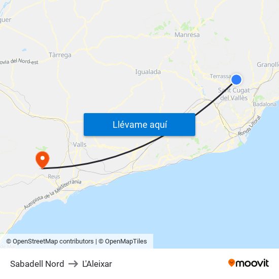 Sabadell Nord to L'Aleixar map