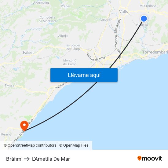 Bràfim to L'Ametlla De Mar map