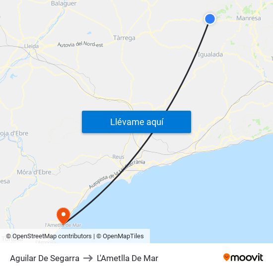 Aguilar De Segarra to L'Ametlla De Mar map