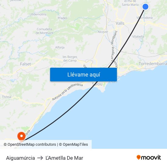 Aiguamúrcia to L'Ametlla De Mar map
