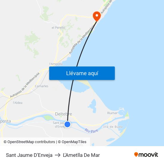 Sant Jaume D'Enveja to L'Ametlla De Mar map