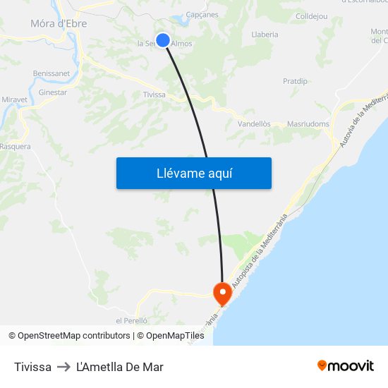 Tivissa to L'Ametlla De Mar map